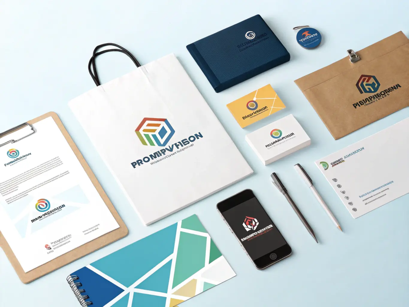 A collection of branding materials including logos, business cards, and digital assets, demonstrating ERX DIGITAL's comprehensive branding capabilities.